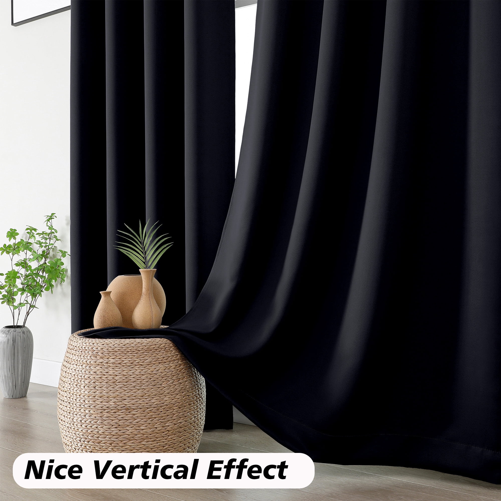 MKHILL Aether Black Blackout Curtains Set of 2, 45 Inch Long Short Room Darkening Window Drapes for Kitchen Laundry Bathroom Small Window, Each 40"W x 45"L, Black