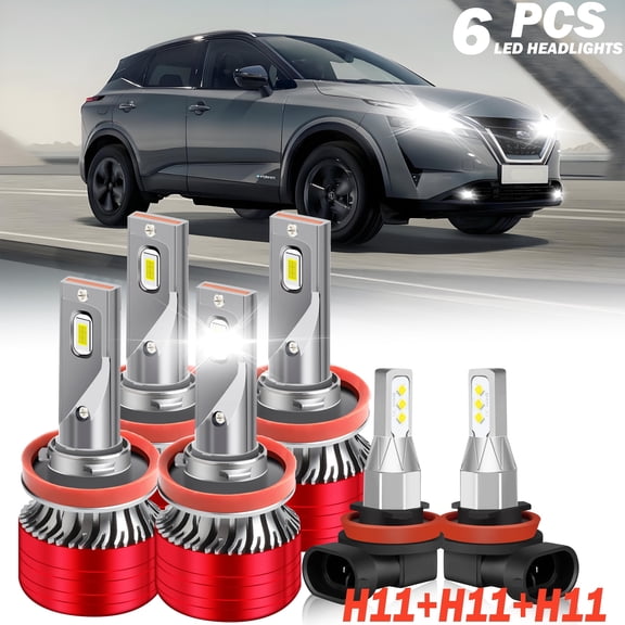 Fit for 2017 - 2019 Nissan Rogue Sport LED headlight bulbs H11 H9 H8 High/Low Beam+ Fog lights,800% Brighter than halogen,16000LM 120W 6000K,6PCS