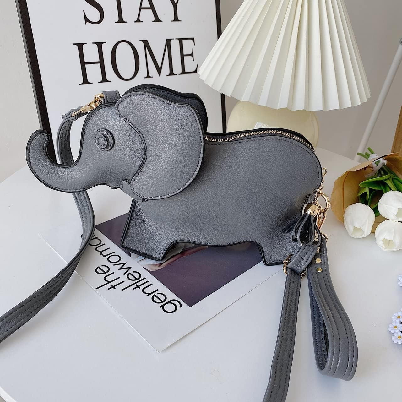 Elephant Shaped Crossbody Bag for Women Shoulder Handbag PU Leather Wristlet Clutch Purse