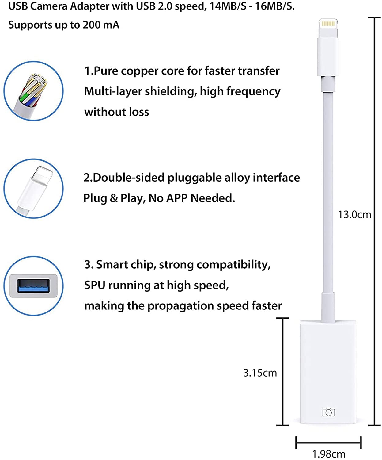 Lightning Male to USB Female Adapter ( Apple MFI Certified)OTG and