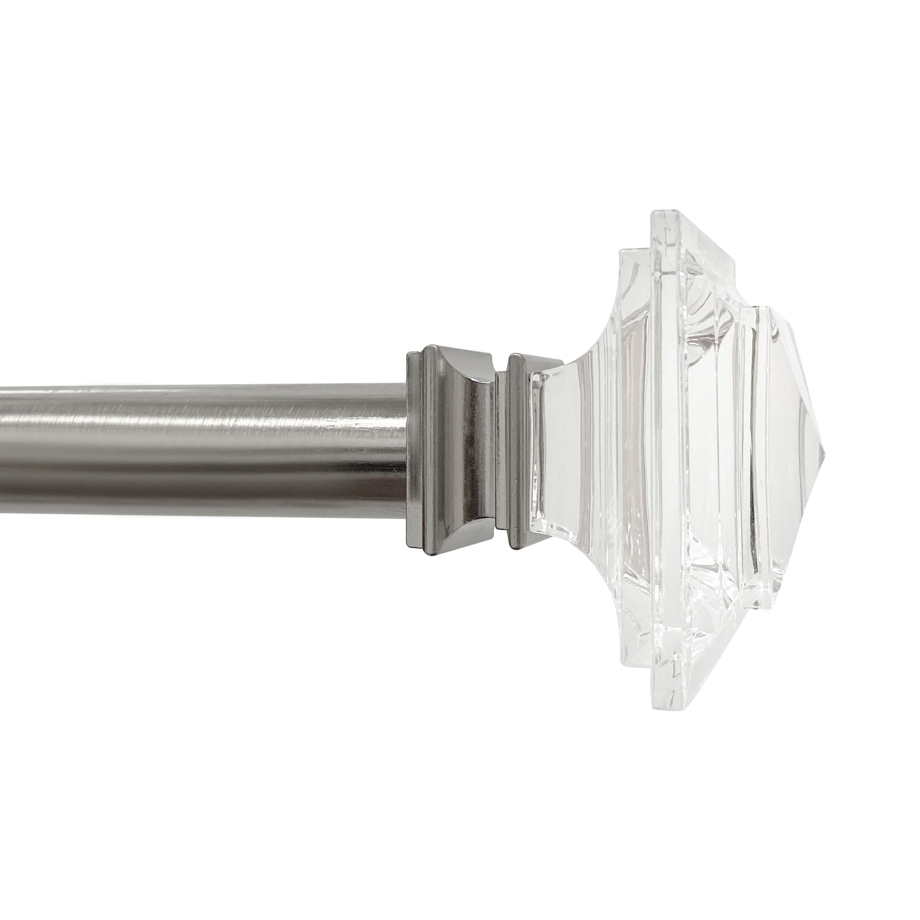 Better Homes & Gardens 1” Clear Acrylic Square Single Curtain Rod, Brushed Nickel, 120-180”