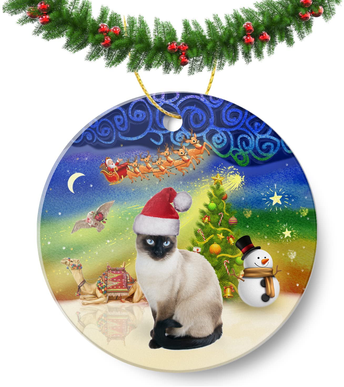 SIAMESE CAT CHRISTMAS ORNAMENT HOLIDAY Figurine kitten gift scarf 