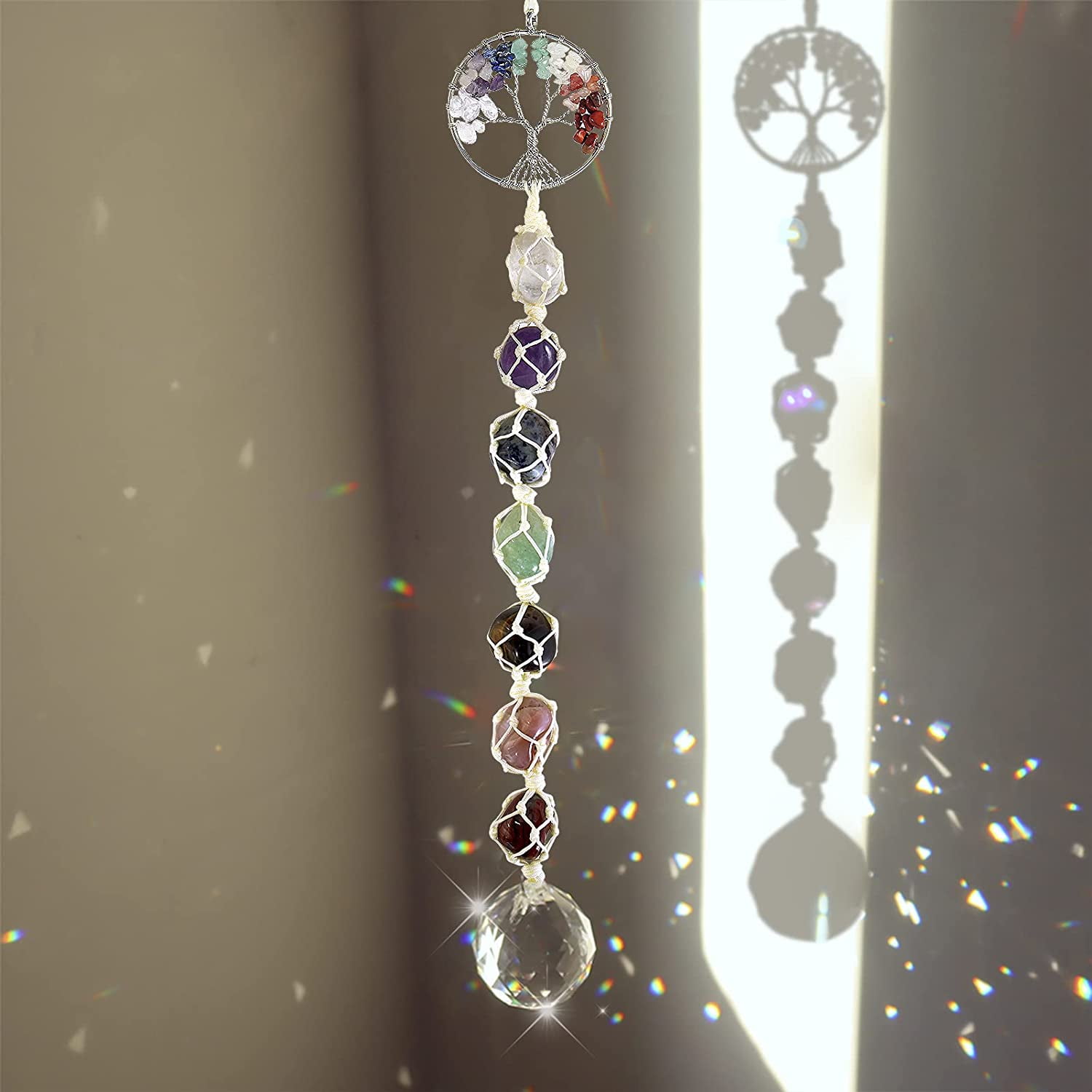 Sugoi Suncatcher Window Decoration, Tree of Life 7 Chakra Sun Catcher