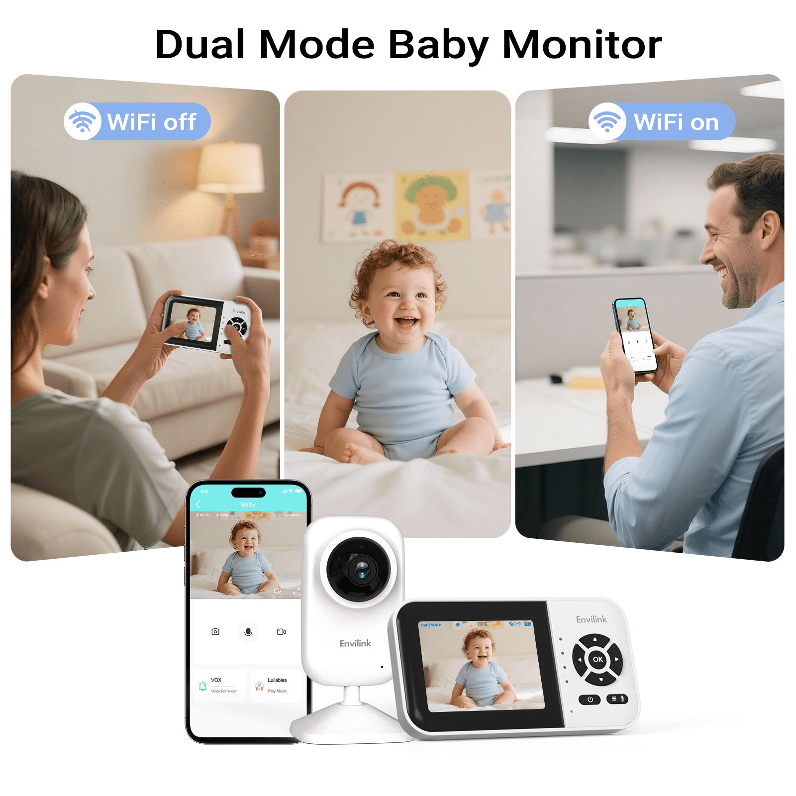 Baby Monitor with Camera and Audio, Video Baby Monitor WiFi Night Vision, 2.8" LCD Screen Baby Camera VOX Mode Alarm and 1200ft Long Range
