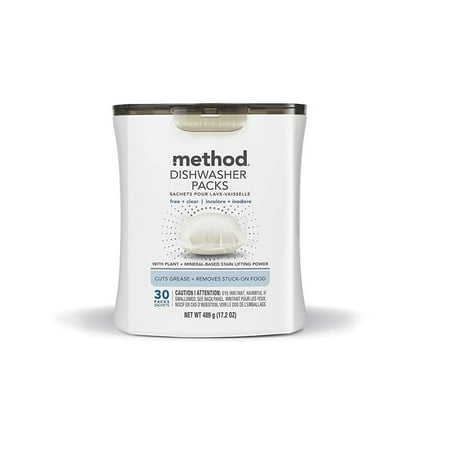 Method Dishwasher Detergent Packs, Free + Clear, 30 Count, 17.2 Ounce - Pack Of 1