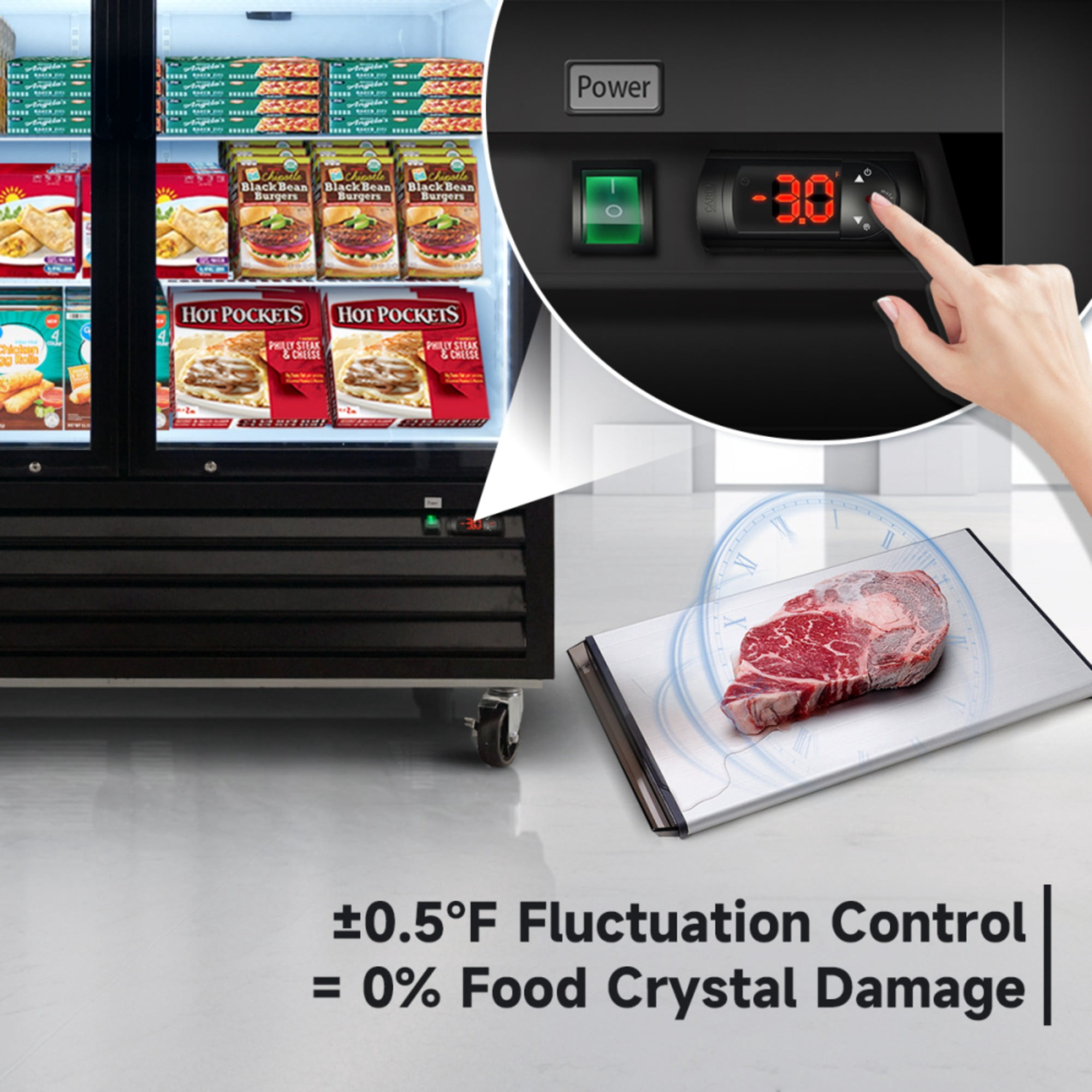 Glass Door Merchandiser Freezer 44.7 Cu.ft Swing Door Commercial Reach-In Display Freezers with LED Top Panel Upright Freeze Storage