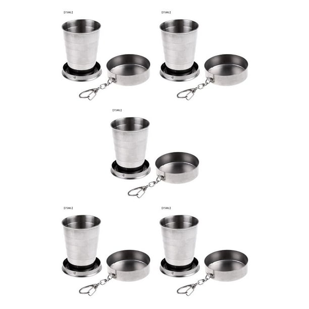 Yuarrent Taza de agua plegable de acero inoxidable, taza plegable para acampar, suministros para beber al aire libre, 75ML Blanco 75ML 5piezas