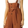 thumbnail image 7 of MODA NOVA Juniors Button Front High Waist Belted Straight Fit Overall Jumpsuit Brown L, 7 of 7