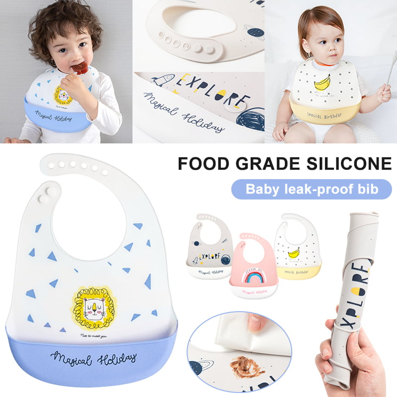 Silicone Bibs Soft Waterproof Easily Wipes Clean Comfortable Feeding For Baby 