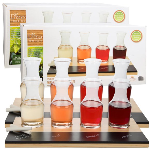 D'Eco Wine Tasting Flight Sampler Boards (2 Pack)- Set Includes Eight 6 oz Decanter Glasses & 2 Wood Paddles w Chalkboards- Great for Charcuterie Boards, Summer Wine