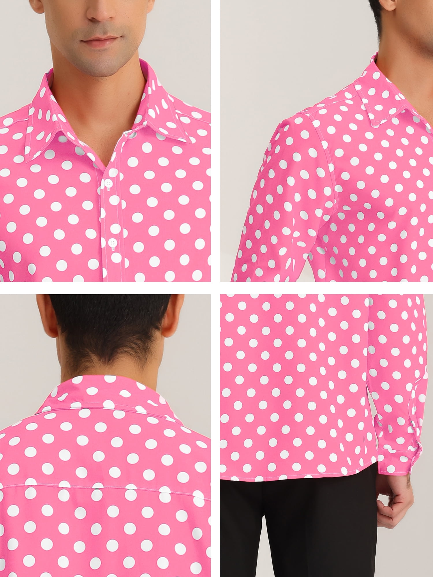 Unique Bargains Men's Polka Dots Print Dress Shirt Long Unique Bargains Men's Polka Dots Print Dress Shirt Long
