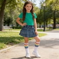 thumbnail image 4 of Amidoa Girls Summer Outfits Short Sleeves T-Shirts and Summer Kids Elastic Waist Casual Short Clothing Set Green Size 10, 4 of 9