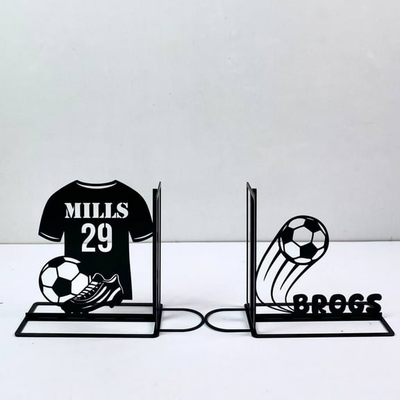 Craftnamesign Custom Soccer Metal Bookend, Soccer Sport Book Stand Metal Art, Book Shelf Holder