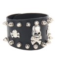 thumbnail image 1 of de material cuero de de aleación s de para hombre gótico punk de aleación de material cuero de Negro Fernando Pulsera del esqueleto del cráneo, 1 of 6