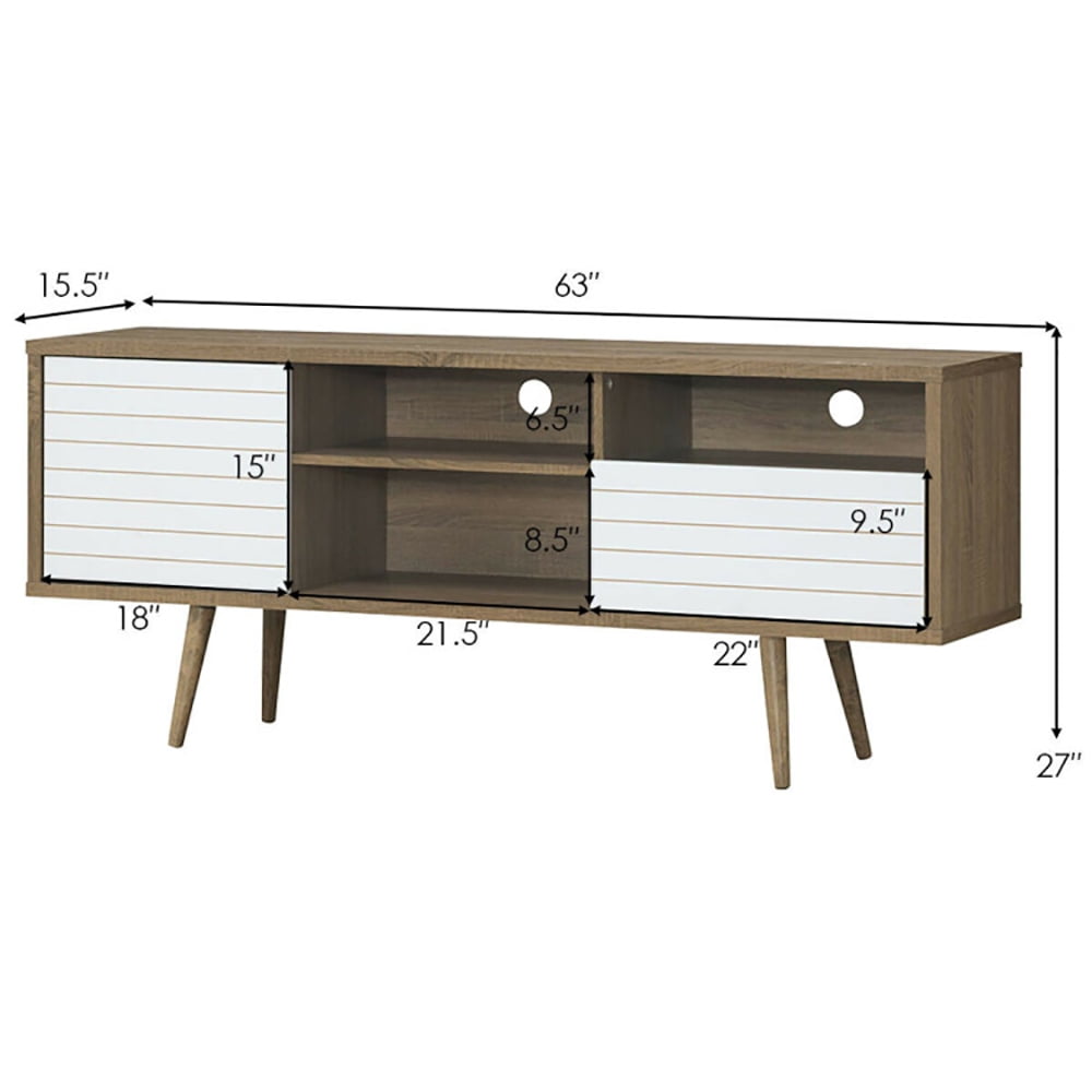 Finihen TV Stand, TV Cabinet, Mid-Century Modern TV Stand for TVs up to 65 Inch, Media Entertainment Center with Storage, for Living Room, Bedroom, Walnut & White