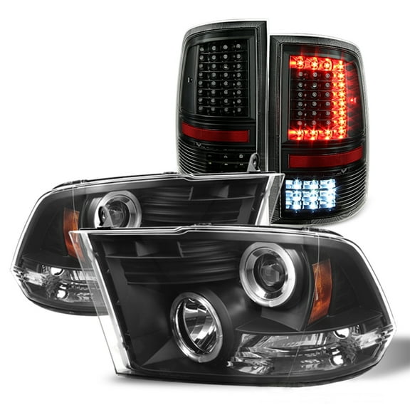 AKKON - For 2009-2018 Dodge Ram Dual LED DRL Projector Headlights   LED Tail Lights [Black]