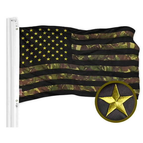 G128 American USA Camouflage Flag 3x5 Feet Embroidered Green Stars Camo Stripes 420D Polyester