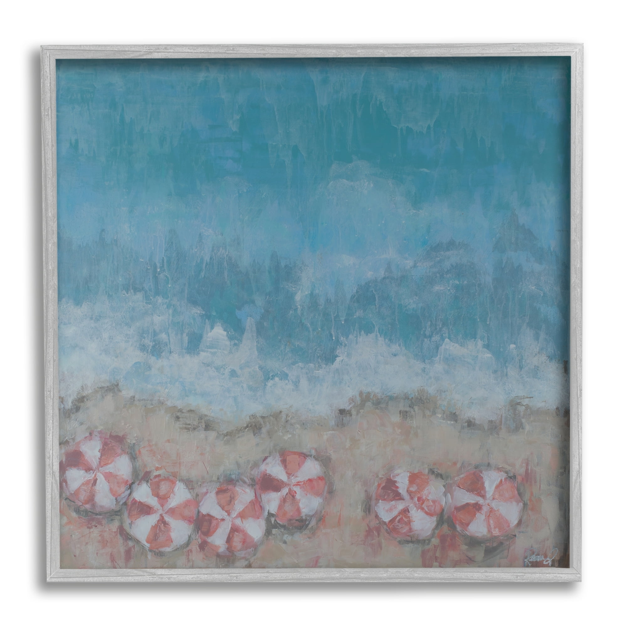 Stupell Industries Abstract Ocean Shore Painting Beach Umbrella Coast, 12 x 12,Design by Reesa Qualia