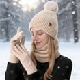 thumbnail image 2 of HNMKIU Winter Warm Knitted Scarf Hat Set Thermal Lined Outdoor Riding Ear Cold Weather Beige - One Size, 2 of 5