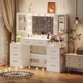thumbnail image 4 of UGTOO White Modern Vanity Set – 8-Drawer Dresser with LED Mirror & Charging Station (58.27"L x 15.75"W), 4 of 10