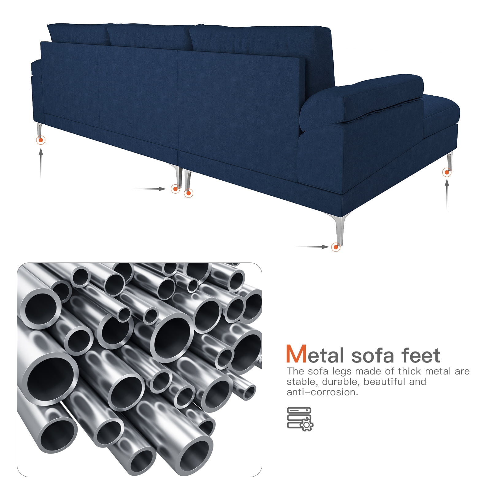 Kepooman Modern L-Shaped Convertible Sofa, Sectional Sofa Bed for Small Space Living Room, Blue Kepooman Modern L-Shaped Convertible Sofa, Sectional Sofa Bed for Small Space Living Room, Blue