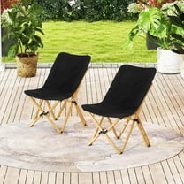 Costway Bamboo Butterfly Folding Chair Set of 2 with Storage Pocket 330 LBS Capacity Black