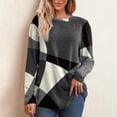 thumbnail image 2 of Womens Tops Patchwork Printed Round Neck Long Sleeve Top With Buttons Loose Fit Color Block Pullover Polyester Spandex Blend 2Xl Sweaters For Women, 2 of 6