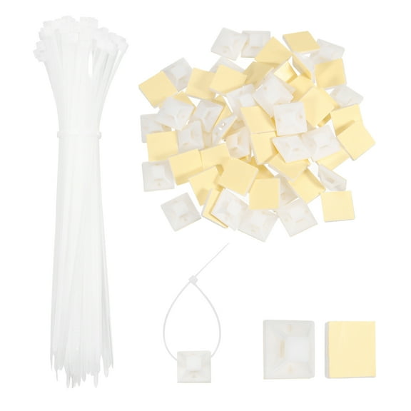Uxcell 100Set Cable Tie Zip Self Adhesive Mounts Set 6 Inch Nylon Cable Ties, White