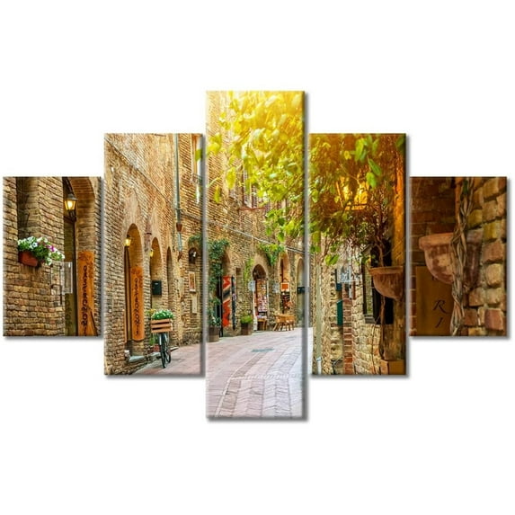 TISHIRON 5PCS Framed Street Theme Canvas Wall Art Set,50"x24" Town and Flower Wall Canvas Art Decor