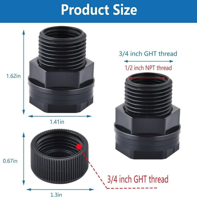 BRIGHTFUFU Conector de mamparo para tanque de agua, para barriles de lluvia y acuarios. Accesorio de PVC con doble rosca. Conector de manguera de 3/4" con junta.