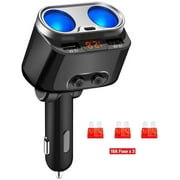 Electop Car Cigarette Lighter Splitter Adapter USB C Car Charger, 12V 24V 80W 2 Sockets Dual USB Type C Charging Ports