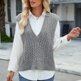 thumbnail image 5 of Olyvenn Women Loose V-Neck Sweater Vest, Sleeveless Cable Knit Casual Crop Sweaters Pullover Lightweight Comfy Daily Vest Tops Gray M, 5 of 7