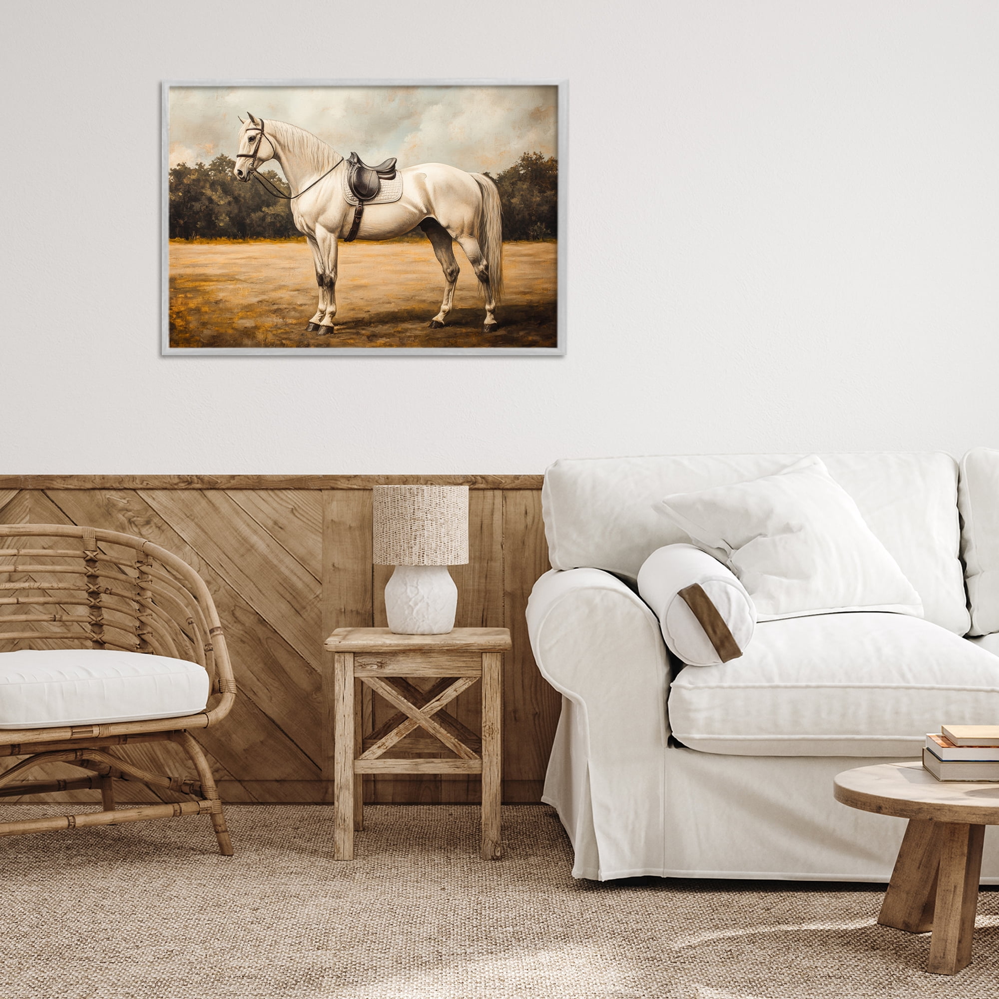 Stupell Industries White Mare with Saddle Gray Framed Giclee Art, design by Petal Prints Design