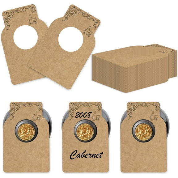 200pcs Kraft Wine Bottle Tags Blank Wine Bottle Neck Tags Wine Cellar Labels for Wine Racks Marker 2.2 x3.5 Inch