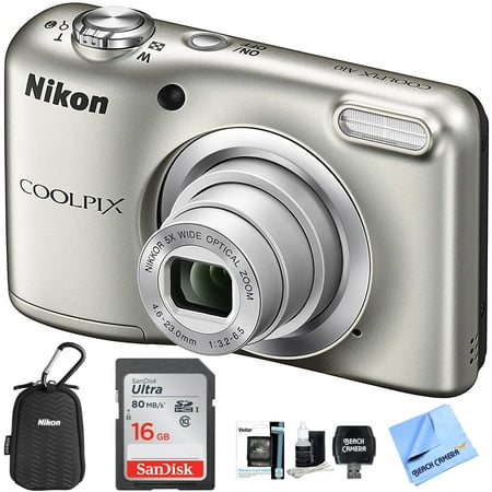Nikon COOLPIX A10 Digital Camera 16.1MP 5x Zoom NIKKOR Glass Lens - Silver with 16GB Memory Card All Weather Sport Case Bundle (Certified