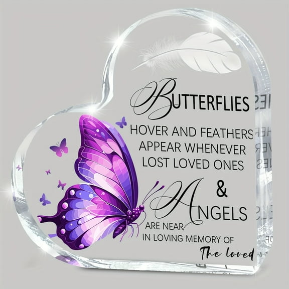 Memorial Butterfly Decor Acrylic Plaque Feather Sympathy Gift For Lost Loved Ones 4In Desktop Decoration Butterfly Decorations Whimsical Delicate Decorative Keepsake Grieving Families
