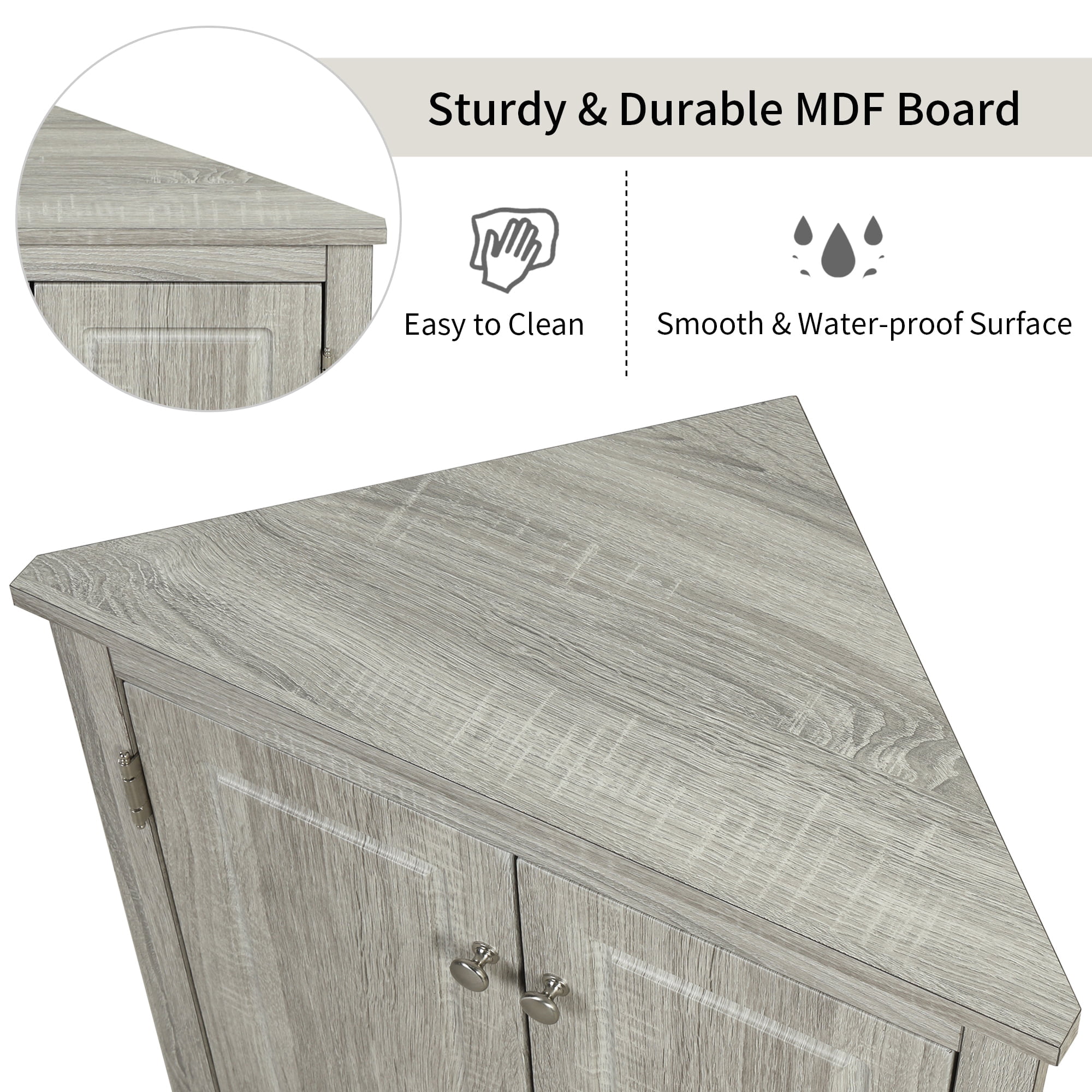 Royard Oaktree Corner Storage Cabinet with Doors and 3 Adjustable Shelves Freestanding Floor Bathroom Cabinet Modern Cupboard Organizer for Kitchen Living Room Bedroom,Oak