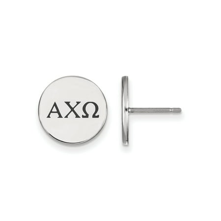 Chi Omega Block - 925 Rhodium Flashed Silver Black Enamel Alpha Chi Omega Button Earrings