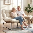 thumbnail image 3 of RADIATA Outdoor Wicker Loveseat with 5.5" Tufted Cushion, Oversized 2-Person Patio Lounge Seat, Steel Frame, Adjustable Feet,Beige, 3 of 8
