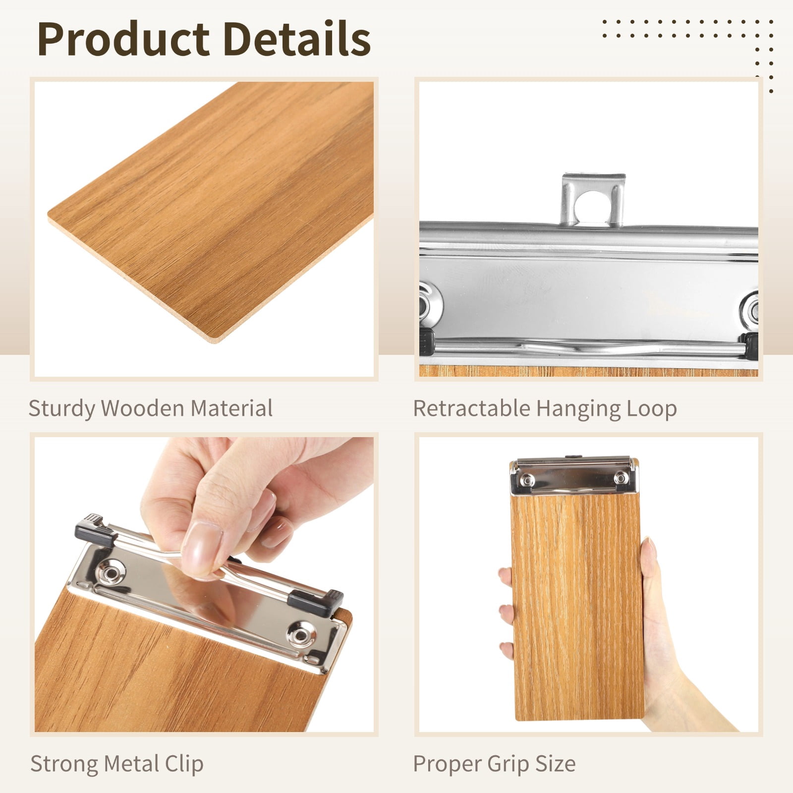 30 Pack Wooden Mini Clipboards (7.9"×3.9") - Bulk Low Profile Clipboards with Retractable Loops for Restaurants, Office, School & Events | Menu Server Holders for Business