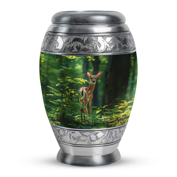 KARYLIZ Deer Urn - Green Forest Large Urns for Human Ashes Adult Male & Female - Large Memorial Cremation Urns for Adult Human Ashes - Decorative Funeral Urns For Human Ashes Adult Man 10 Inch