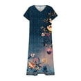 thumbnail image 4 of GaThRRgYP Women's Summer Casual T-shirt Dresses,Women's Fashionable Printed Short Sleeved V-neck Dress Long Skirt Navy S, 4 of 5