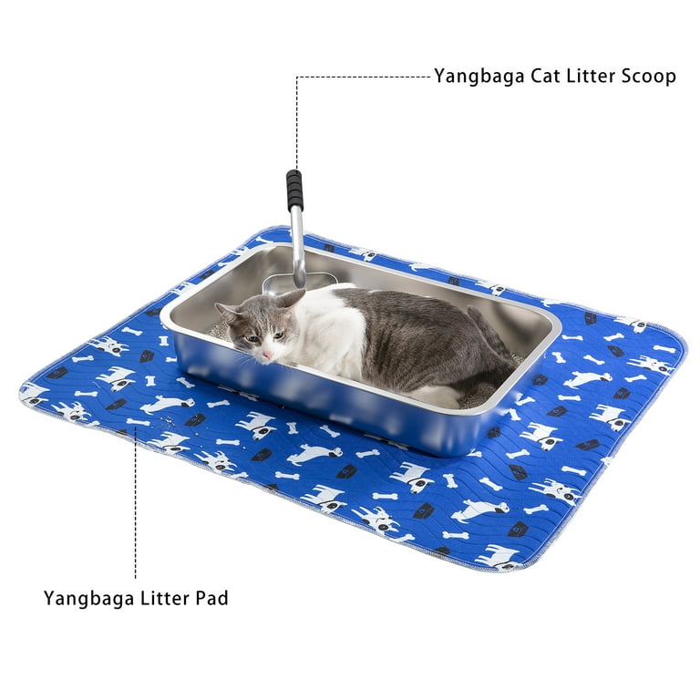 Yangbaga Stainless Steel Litter Box for Cat and Rabbit,Odor Control Litter  Pan,Non Stick Easy to Clean,Never Bend,Rust Proof High Sides Non Slip Rubber  Feets 