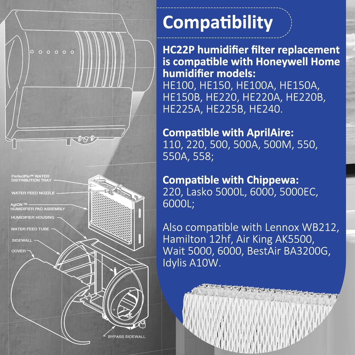 JJEAN-9-1/2" x 10" x 1-1/2" Humidifier Water Pad Replacement Water Panel for Honeywell HE225A, HE225, HE225B Humidifier Wicking Filter Aluminum (1-Pack)
