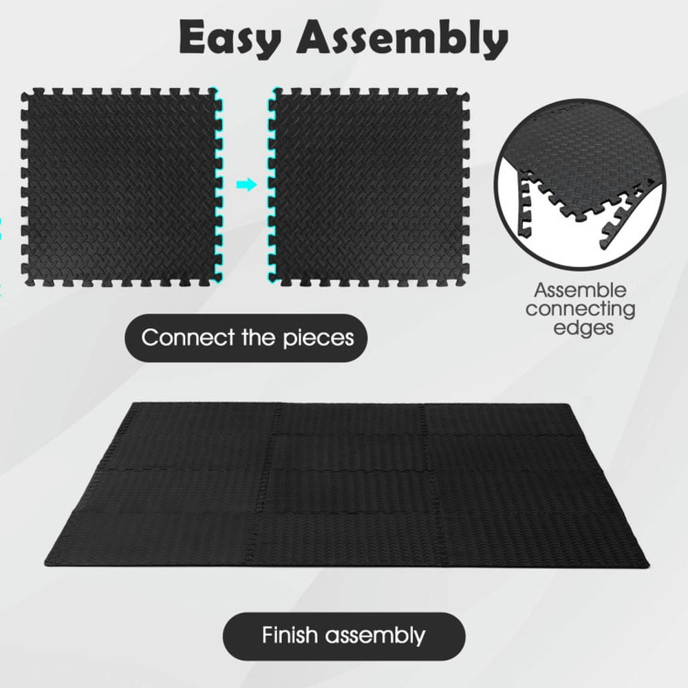 Barara King Baby Tummy Time Mat, Baby Gym Activity Play Mat,12 Pieces Puzzle Interlocking Flooring Mat with Anti-slip and Waterproof Surface-Black