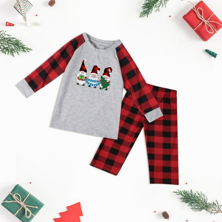 

Jiyugala Christmas Family Clothes Matching Family Pajamas Sets Christmas Plaid Printed Long Sleeve Sleepwear Tee And Bottom Loungewear (Kid)