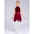 thumbnail image 5 of Hansber Kids Girls Sleeveless Glittery Mesh Irregular Hem Figure Ice Skating Dress Ballet Lyrical Dance Wear Burgundy 14, 5 of 6