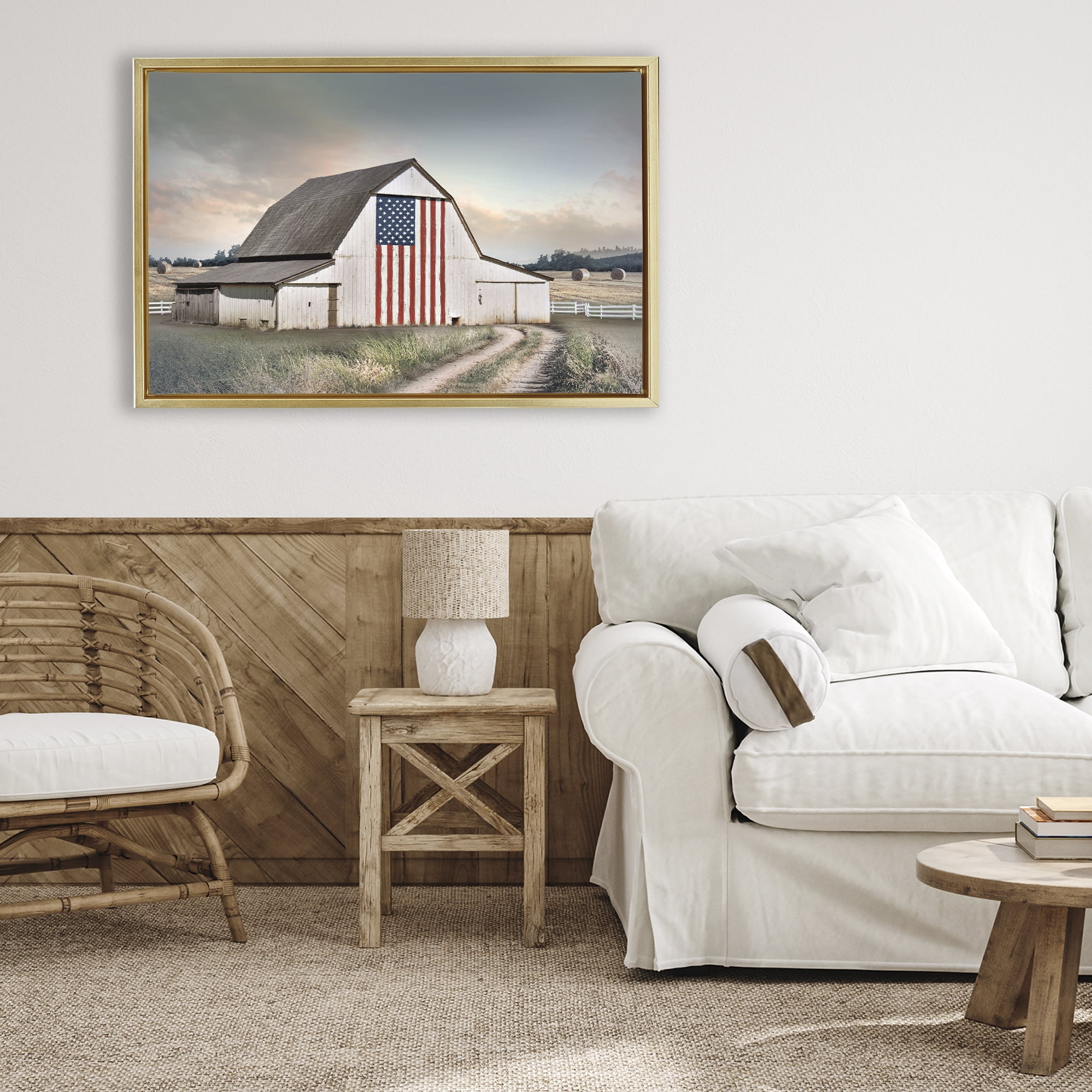 Stupell Industries Land That I Love Barn Gold Framed Floater Canvas Wall Art, design by CAD Designs