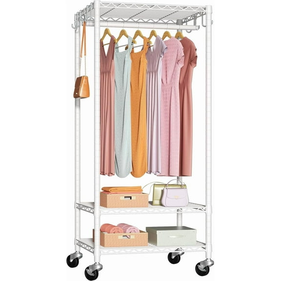 P6 Mini Rolling Clothes Rack Heavy Duty, Clothing Racks for Hanging Clothes, Freestanding Garment Rack with Wheels, Portable Closet Rack Max Load 360LBS, 23.6''W x 14''D x 74.6''H, White