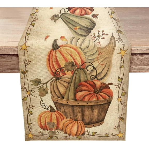 Fall Harvest Pumpkins Table Runner, Vintage Autumn Thanksgiving Table Decoration for Indoor Outdoor Home Party Decor 13 x 72 Inches